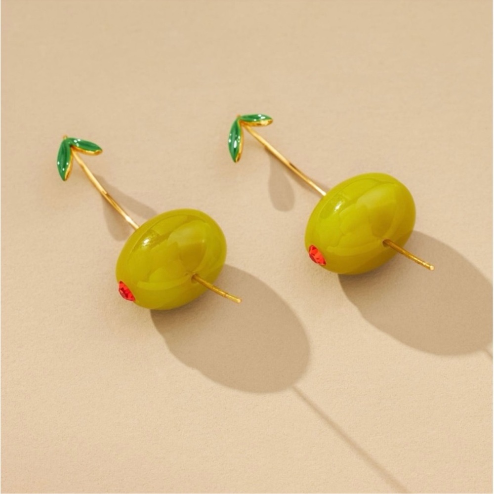 Anthropologie fruit & icon green and gold olive drop Earring